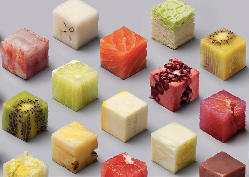 Illustration for article titled This is a real photo of different types of food cut into identical cubes
